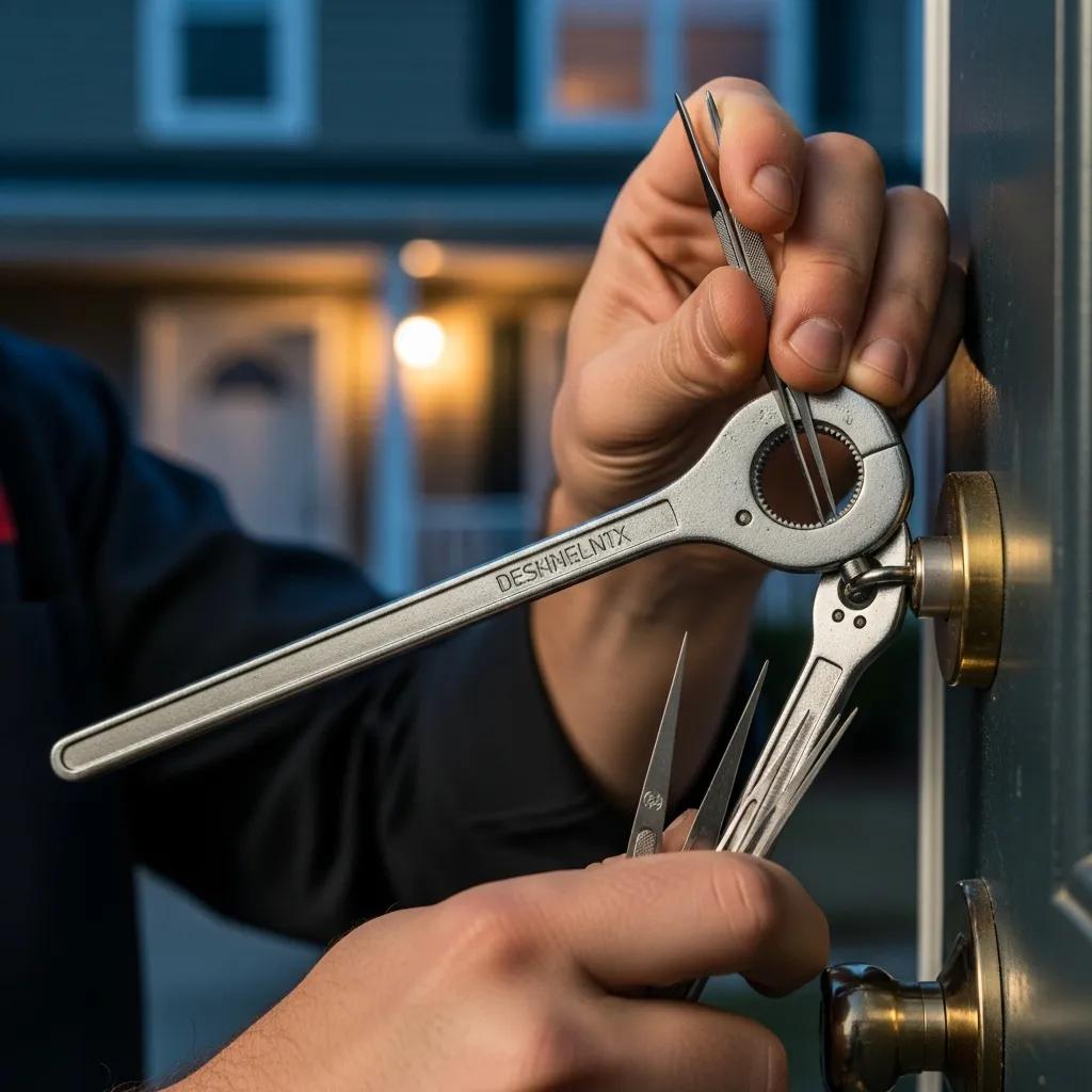 Mobile locksmith using specialized tools to unlock a door, representing emergency locksmith services for home lockouts in the San Francisco Bay Area.